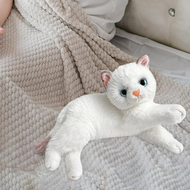 Juguete de peluche de realista para niños, regalo de dibujos animados abrazable, gatito de peluche y realista para sofá, dormitorio, hogar, Blanco