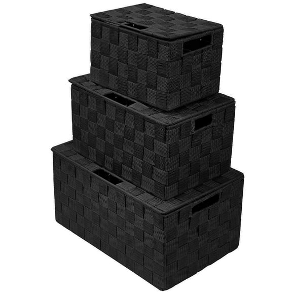Juego de 3 cestas de almacenamiento Sorbus tejidas en negro con tapas