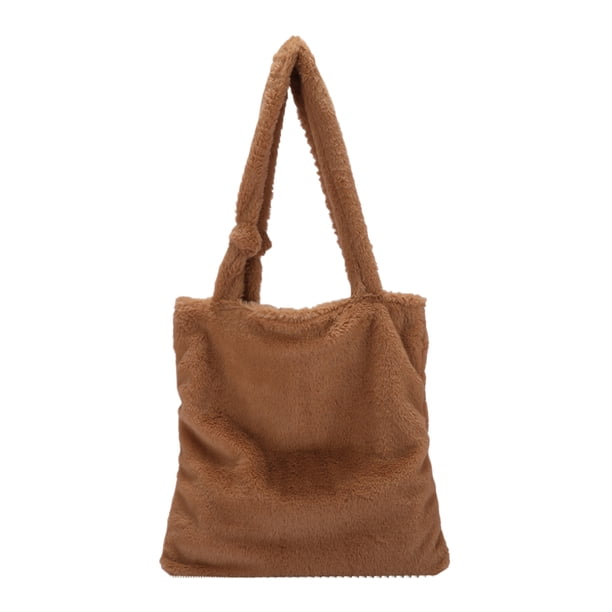 Guardurnaity Bolso de felpa de primera calidad, bolso de hombro de gran capacidad para mujeres y niñas, bolso de hombro esponjoso, regalo Bolsas de mensajero y de hombro Caqui