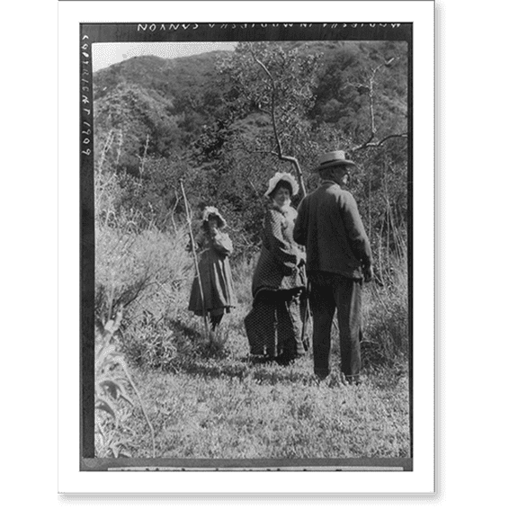 Historic Print, [Helena Modjeska, in Modjeska Canyon, Calif., with man and girl, 16" x 20"