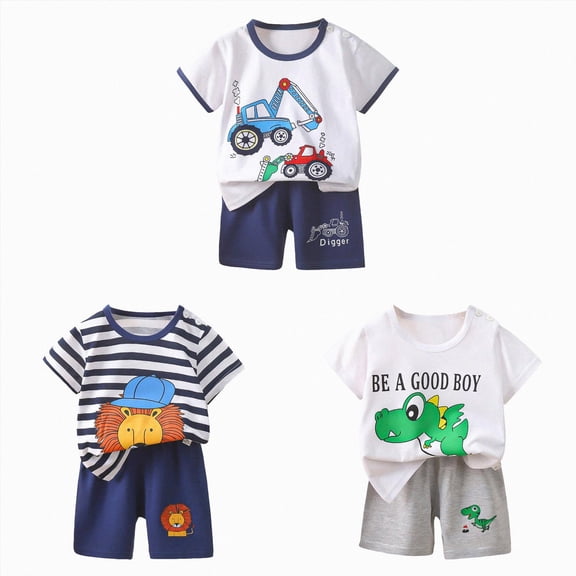 Gerichy 6PCS Toddler Boys Clothes Baby Boy Outfit Sets Baby Boy Summer Clothes 12 18 24 Month 3T 4T 5T 6T Toddler Boy Outfits Dinosuar Set