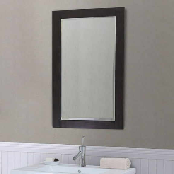 Infurniture Brown-finished Wood 22-inch-wide x 34-inch-high Contemporary-style Bevel-edge Wall Mirror