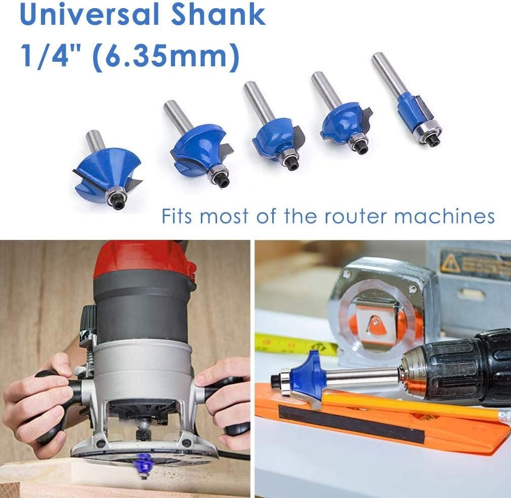 Gamvdout 15pcs Router Bits, 1/4" Shank Tungsten Carbide Corner Edge Tool, Groove Drill Bit for Chipboard, Woodworking, Wood Milling Cutter DIY Tools Kit