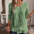 thumbnail image 1 of Top de encaje color crema,Camiseta de manga 3/4 para mujer, blusa informal de cuello redondo, tejido fino y transpirable, corte holgado para uso diario, sopatenor, 1 of 8