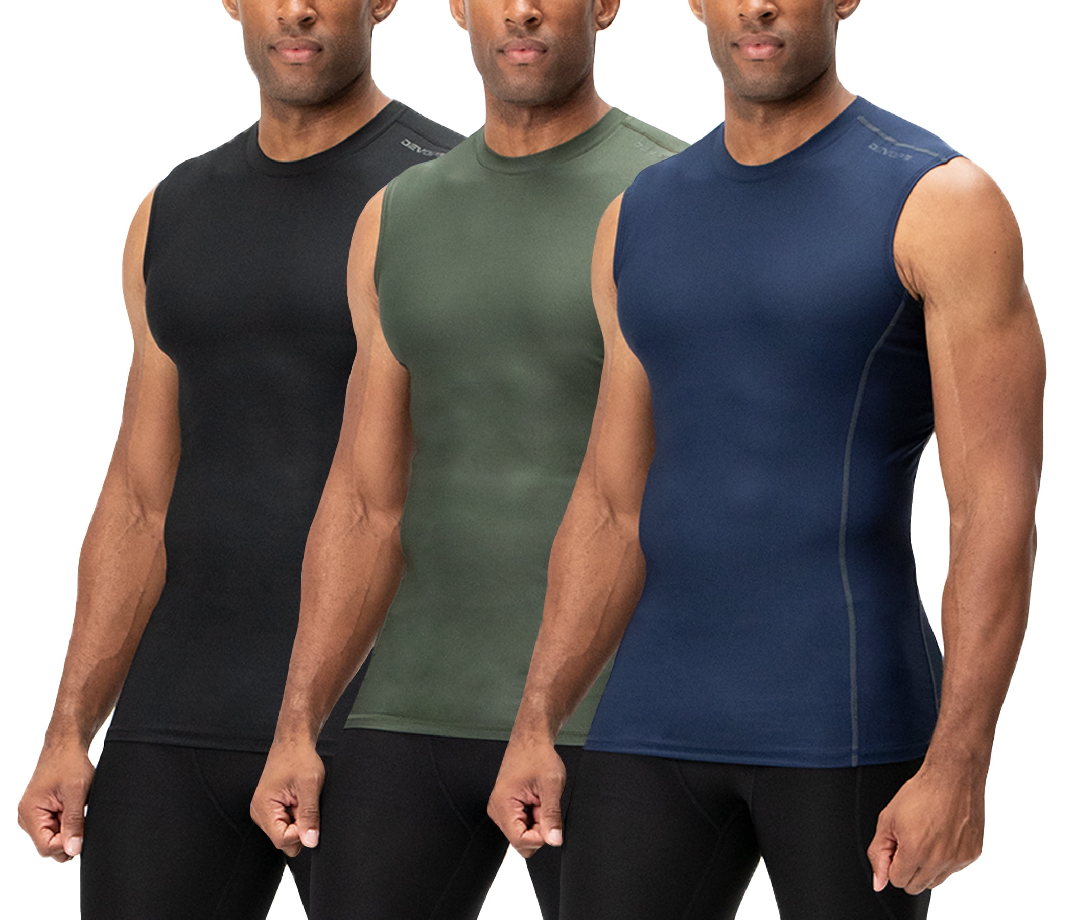 DEVOPS 3 Pack Men's Athletic Compression Shirts Sleeveless (Small
