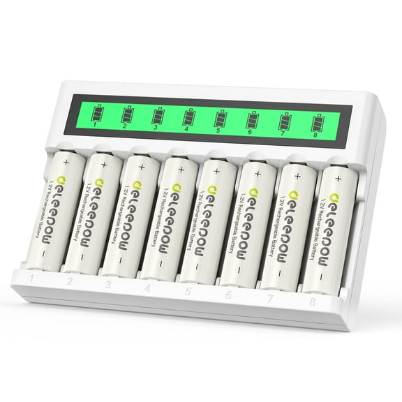 Rechargeable AA Batteries 1.2V 3300mAh High Capacity,NiMH 8 Pack with LCD Individual AA/AAA Battery Charger