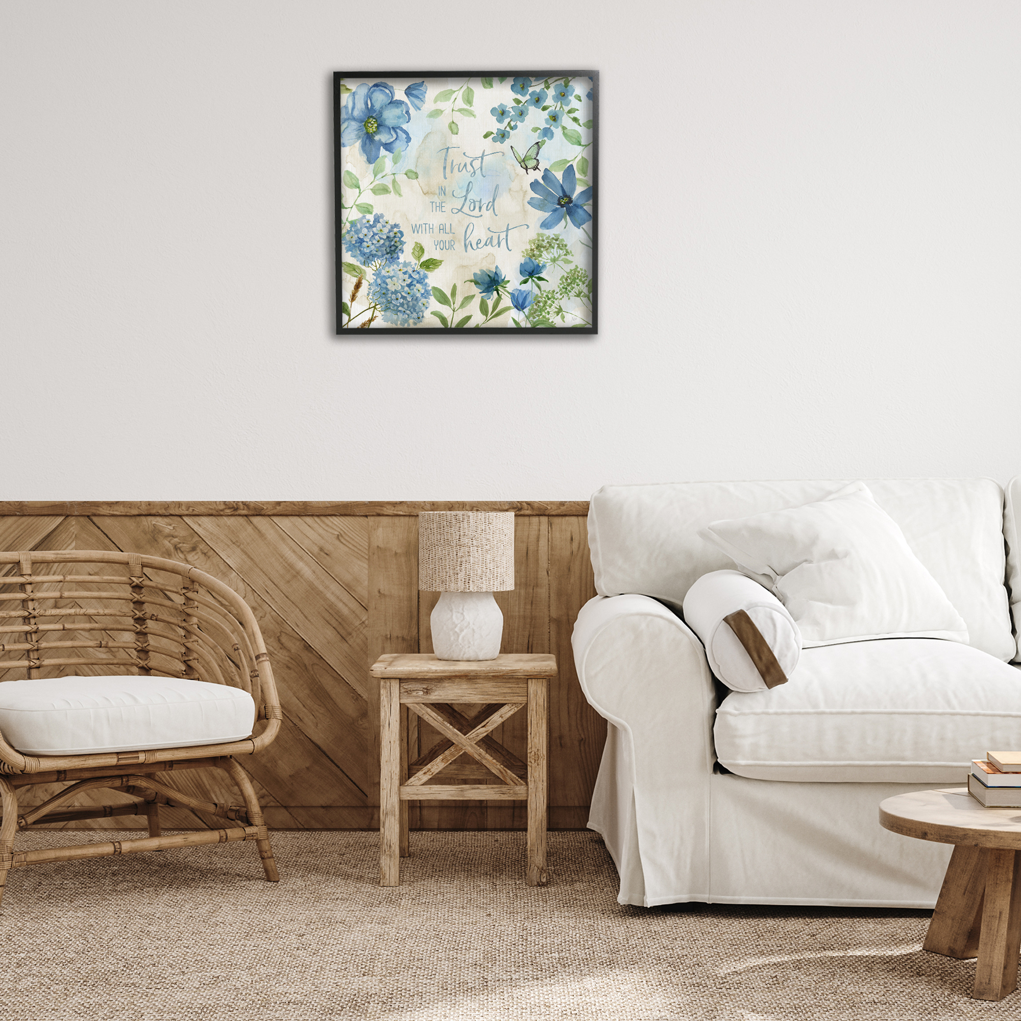 Stupell Industries Trust The Lord Floral Religious Painting Black Framed Art Print Wall Art, 24 x 24