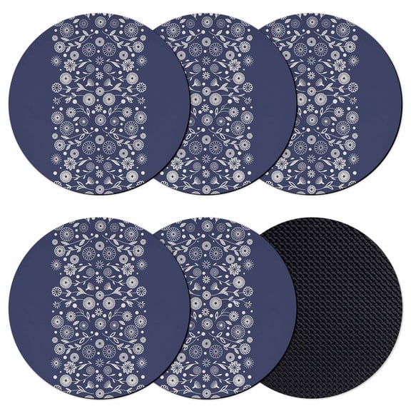 Japanese Coasters Set of 6, Absorbent Coasters for Drinks, Navy Blue Country Flowers Leaves Aesthetic Coaster for Desk Coffee Table Protection, Home Decor House Warming Gifts 4"