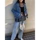 thumbnail image 4 of Chaqueta Vaquera de Motociclista con Cuello en V y Botones para Mujer, con Cuentas y Cintura Ceñida, Ropa de Calle de Otoño A . Azul Oscuro XXL, 4 of 10