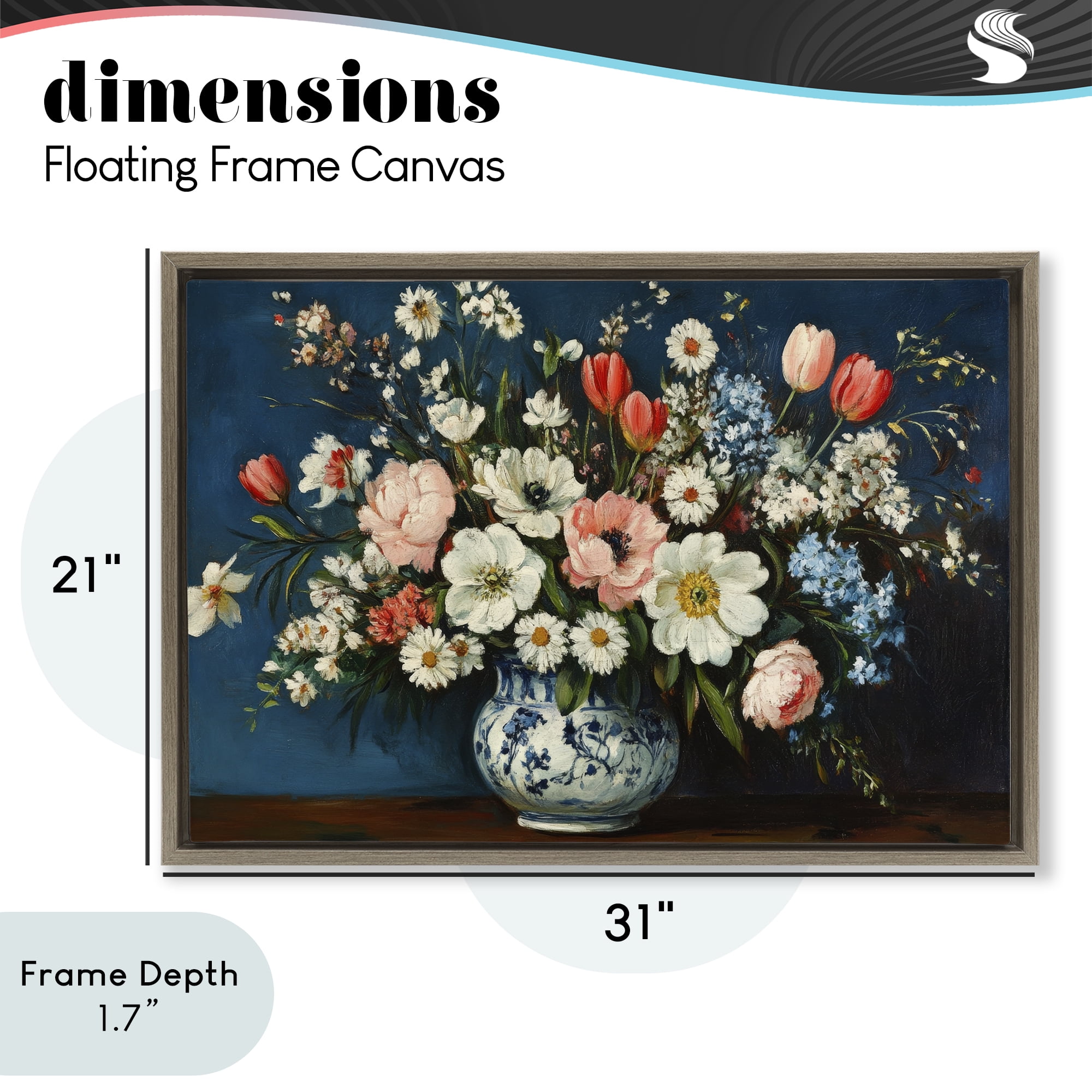 Stupell Industries Colorful Bouquet in Vase Brown Framed Floater Canvas Wall Art, design by Petal Prints Design