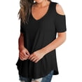 thumbnail image 3 of Blusa suelta de manga corta con camiseta sexy para niña con hombros descubiertos, negro, L Vogacara  AP001291-03, 3 of 7