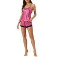 thumbnail image 2 of Conjunto de pijamas de satén para mujer INSPIRE CHIC, camisetas sin mangas con tirantes tipo racerback y pantalones cortos con encaje, conjuntos de lounge de seda XL en rosa, 2 of 6