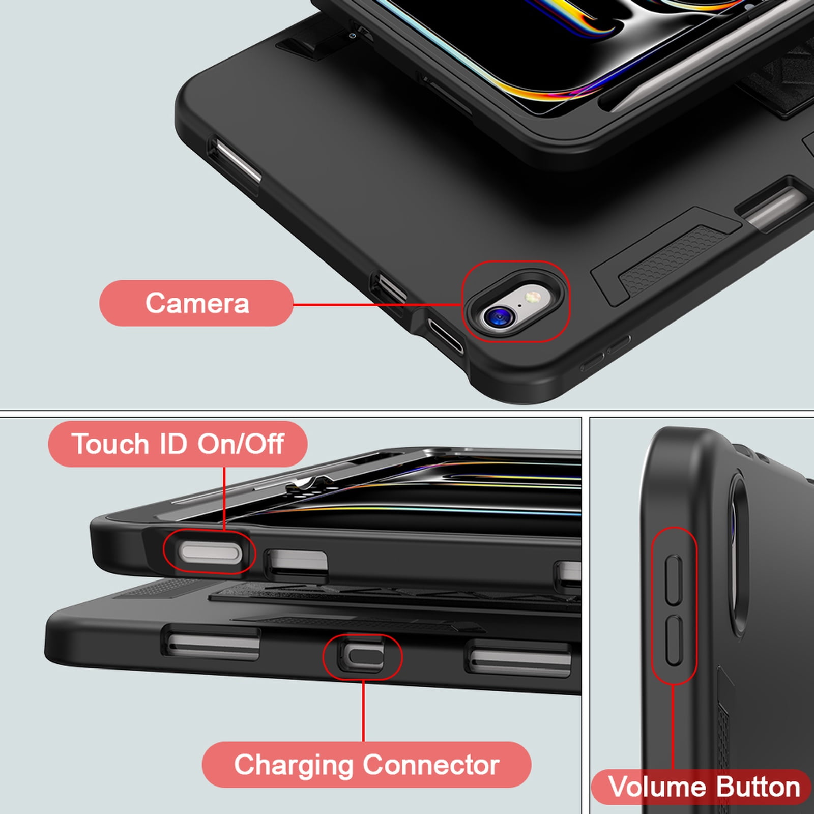 Allytechgroup Rugged Case for Apple iPad A16 11th Generation 11" 2025/ iPad 10th Gen 10.9" 2022, Hybrid TPU PC Bumper Heavy Duty Shockproof Anti-Scratch Protective Cover with Pencil Holder,Black