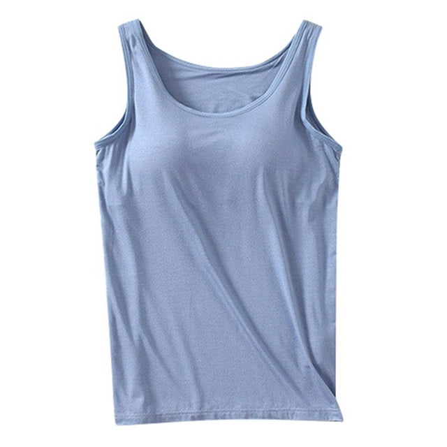 Débardeurs pour Femmes avec Soutien-Gorge Intégré 2024 Été Décontracté Col Rond Camisole Sans Manches Grande Taille Rembourrée Hauts d'Entraînement Garde-Robe Hauts pour Femmes Crop Top des Années 90 Hauts Athlétiques pour Femmes Paquet Haut Décolleté Femme Transparent