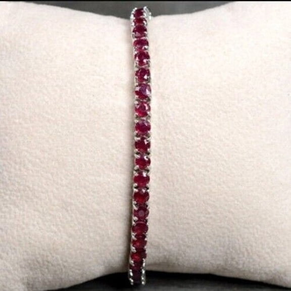 5.50 Ct Round Cut Lab-Created Ruby Tennis Bracelet 7" in 14K White Gold Plated