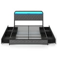 thumbnail image 2 of Costway Queen Size Bed Frame with LED Lights & Charging Station Storage Headboard Black, 2 of 10