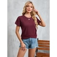 thumbnail image 6 of HOWCOME Womens Short Sleeve Tops Round Neck Cross Hem Cropped Shirts Solid Basic Tee Work Tops Burgundy, Medium, 6 of 6