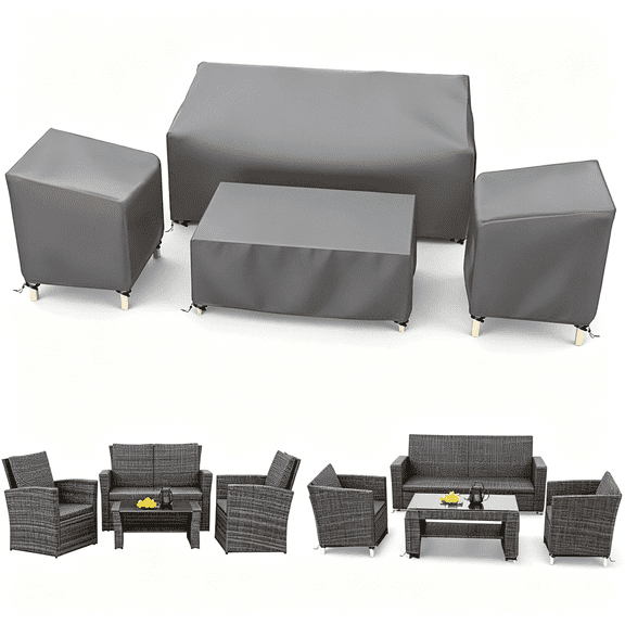 MISSMILE Outdoor Waterproof Patio Furniture Covers 4-Piece Set for Chairs,Loveseat and Coffee Table,Heavy Duty 600D,Grey