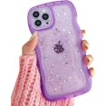 thumbnail image 2 of for iPhone 15 Pro Case, Cute Curly Wave Frame Shape Design Soft TPU Bling Glitter Star Shiny Phone Case with iPhone 15 Pro, Shockproof Protective Cover Case for Women Girls, Purple-1, 2 of 12