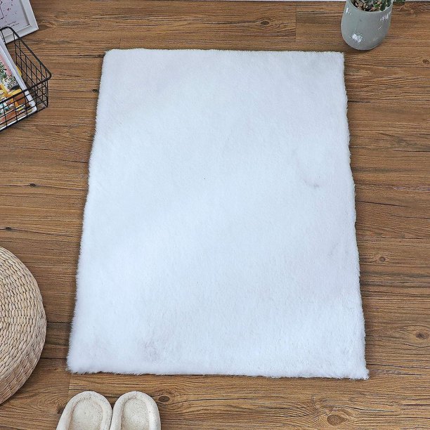Piel de conejo artificial Sintética Rojo Verde alfombra de Sofá con Cojín de lana artificial blanco 60x90cm