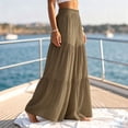 thumbnail image 5 of Qiggri Women Solid Cotton Linen Elastic High Waist Tiered Ruffle Pleated Wide Leg Pants Flowy Beach Vacation Casual Trousers M, 5 of 6