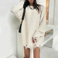 thumbnail image 2 of Lovskoo Sweaters for Women Trendy Round Neck Medium Long Knitted Long Sleeve Sweater Top Jacket White, 2 of 6