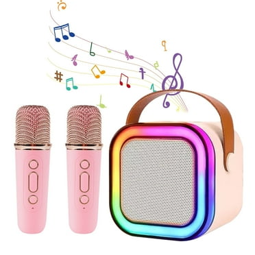Kids Mini Karaoke Machine,Cute and Loud Portable Karaoke Machine with 2 Wireless Microphone and LED Lights,for Girls and Adults, Pink