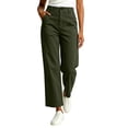 thumbnail image 2 of Cagogo Women Plus Size Wide Leg High Waisted Trousers with Pockets Casual Loose Ankle Pants Streetwear Travel Work Lounge Outfits Fall Winter Clothes, Army Green L, 2 of 9