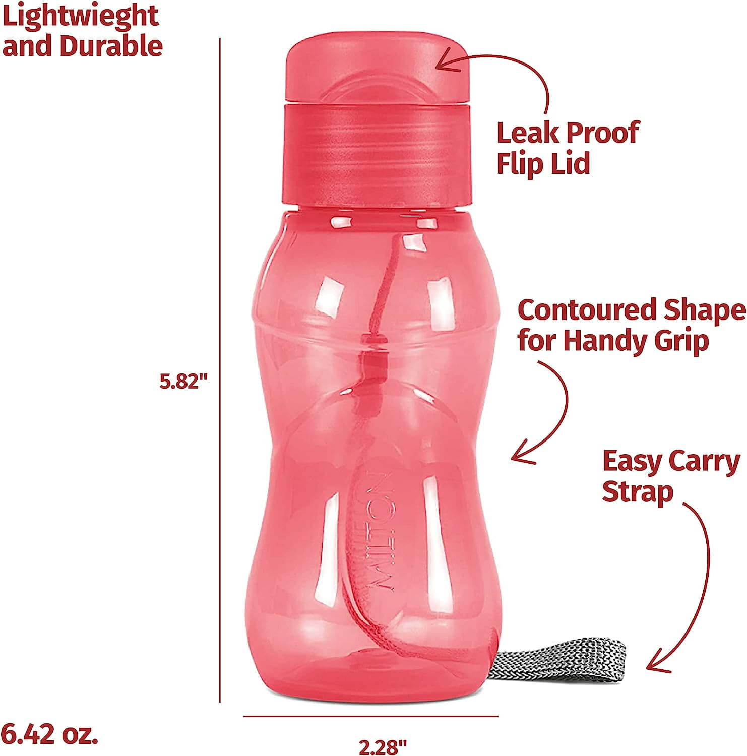 MILTON 4 Pack Reusable 6 oz Leakproof Water Bottles w/ Easy Carry Strap