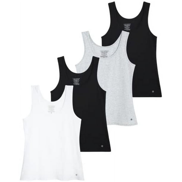 Lucky Brand Women's Tank Top - 4 Pack Stretch Cotton Scoop Neck Sleeveless T -Shirt (S-XL), Size Medium, Black/Grey/Black/White 