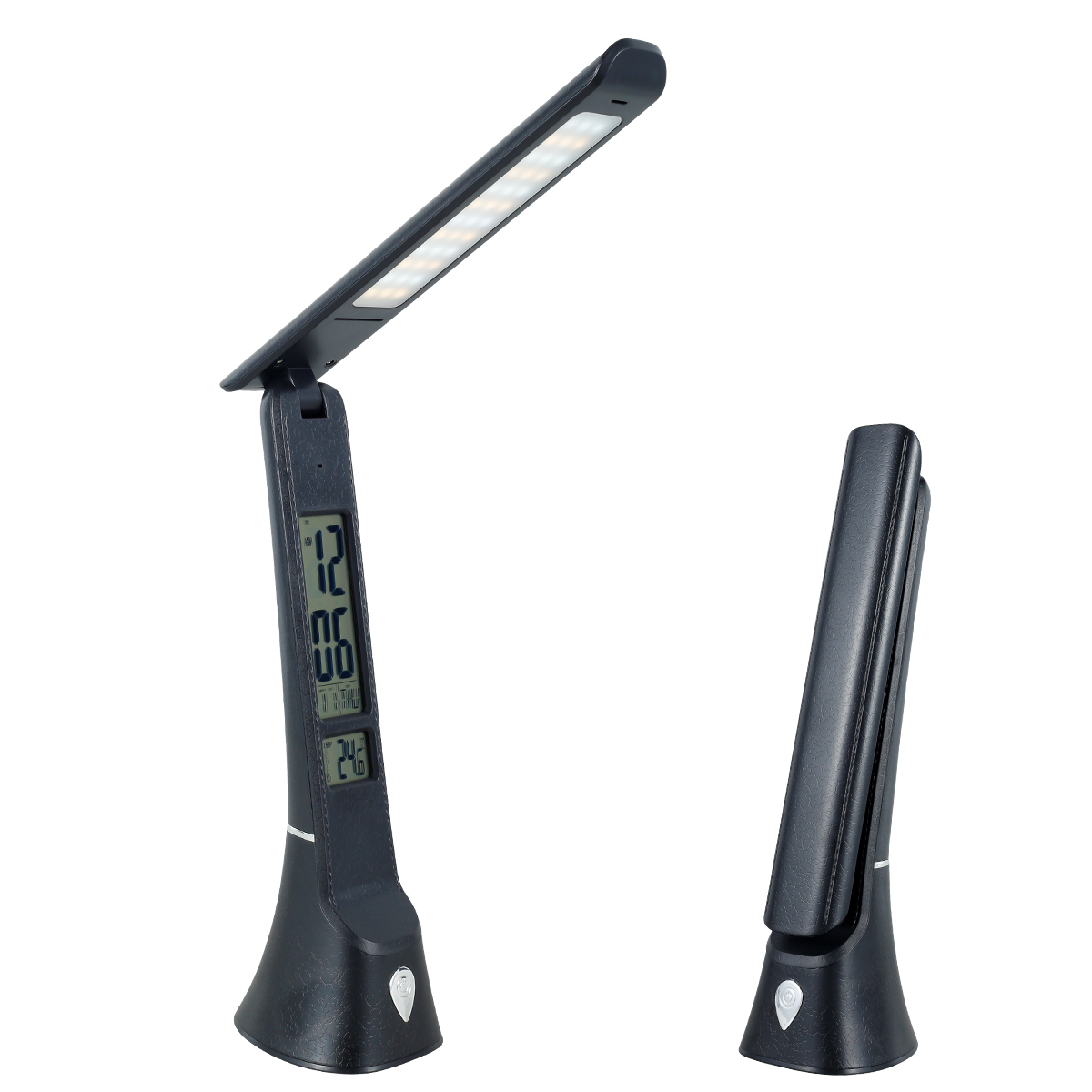 Harupink LED Desk Lamp with Clock Thermometer, USB Rechargeable