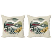 Ambesonne Nautical Throw Pillow Cover 2 Pack, Modern Boho Botanical Sea, 16", Sage Green