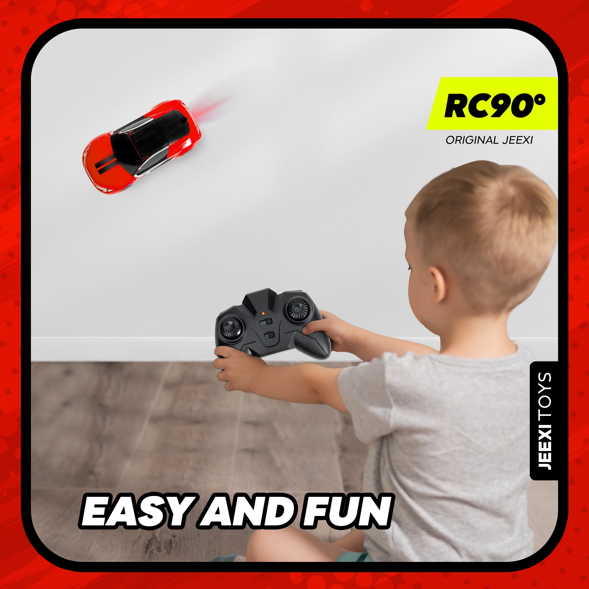 JEEXI Wall Climbing Remote Control Car - Transforming Robot RC Car Toy for Kids, Drives on Walls, Windows, Floors & Ceilings, Dual Mode for Floor & Wall, Fun Gift for Boys & Girls (Red)