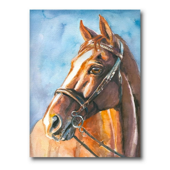 Close Up Portrait of A Brown Horse 8 in x 12 in Painting Canvas Art Print, by Designart