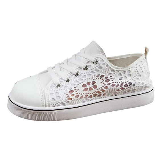 Summer Tennis Shoes for Women,Womens Casual Breathable Mesh Lace Canvas Shoes,White Sneakers with Embroidery Flower
