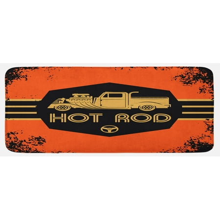 

Retro Kitchen Mat Hot Rod Grunge Poster Design Custom Truck Americana Vintage Engine Plush Decorative Kitchen Mat with Non Slip Backing 47 X 19 Orange Black Sand Brown by Ambesonne
