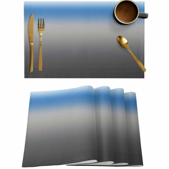 Blue to Gray Gradient Stripes Placemats Set of 4,Wipeable Washable Table Mats for Dining Tables,Ombre Abstract Geometric Place Mats for Kitchen Event Party Tabletop Decor