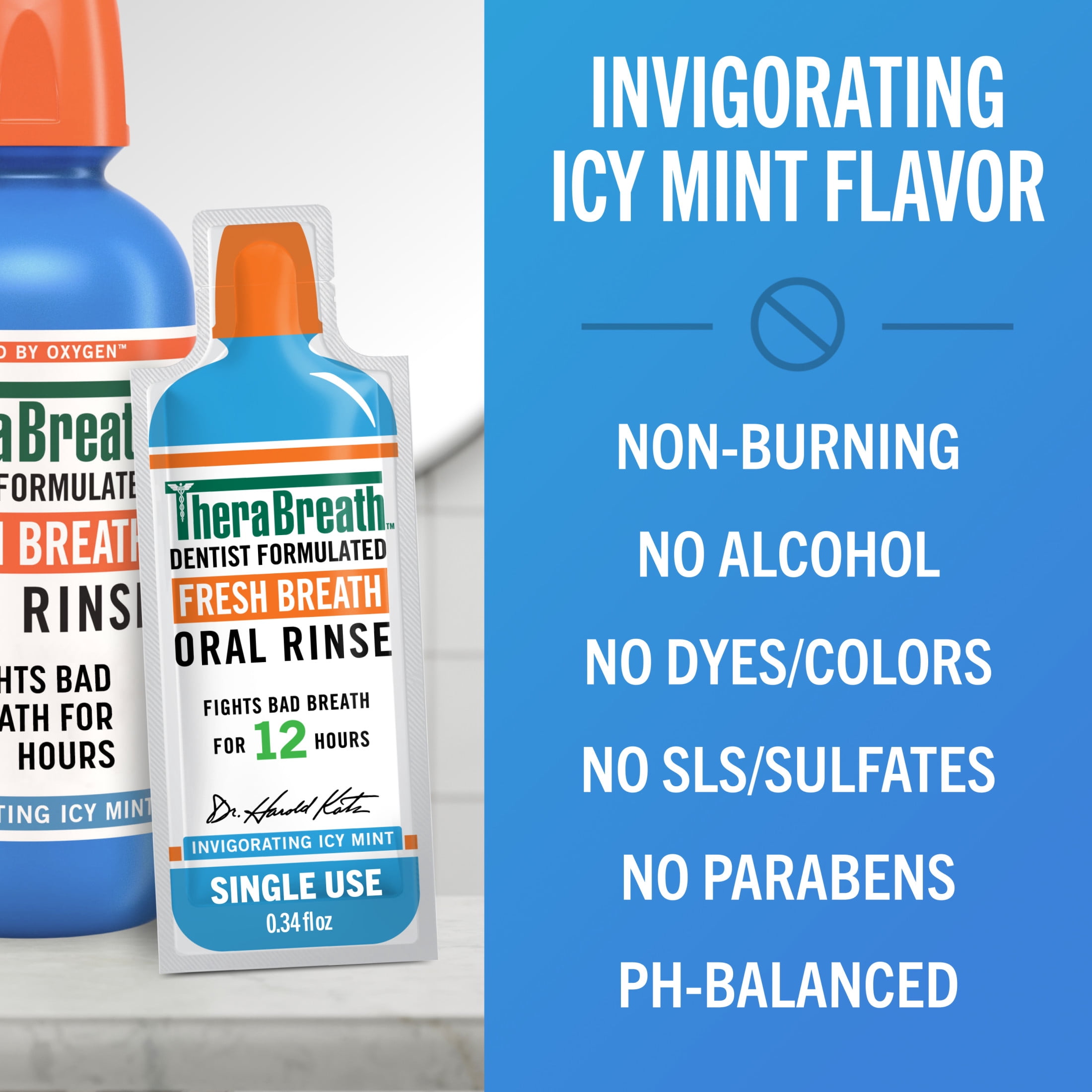 TheraBreath Fresh Breath Oral Rinse Packets, Invigorating Icy Mint, 0.34 fl oz, 10 Pack