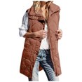 thumbnail image 3 of FUZHIQ Long Puffer Vests for Women Puffer Vest Lightweight Sleeveless Warm Button Full Zip Up Fall Winter Coat Outerwear Puffer Vests Hooded Coffee, 3 of 5