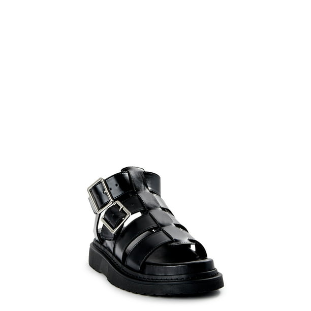 No Boundaries Women's Fisherman Lug Bottom Sandals, Wide Width