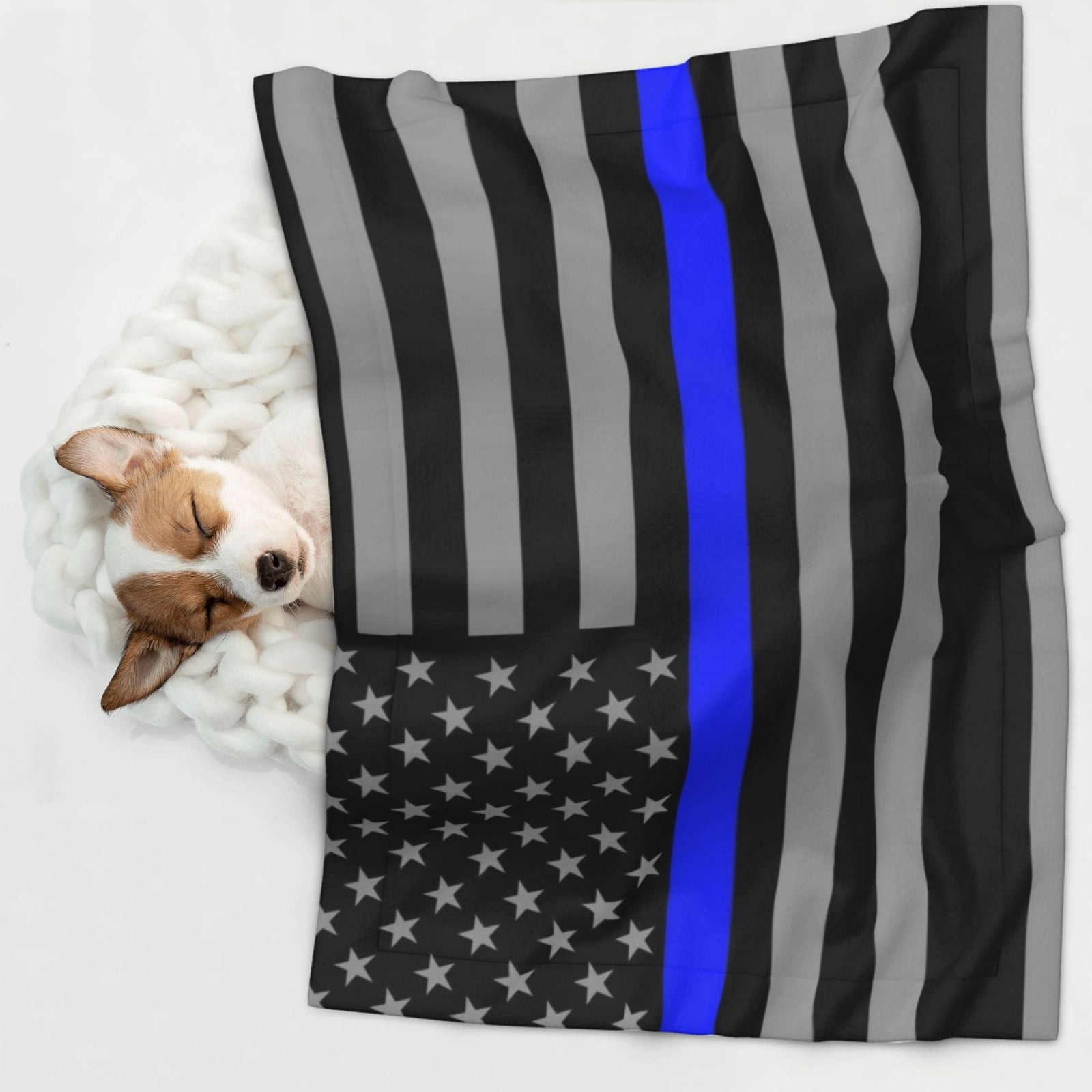 Flannel Throw Dog Blanket Distressed Police Style Flag Soft Warm Print Pet Blankets for Small Dog Cat Puppy