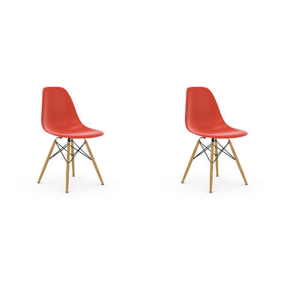 Eiffel Dining Chair with Wood Base - Red