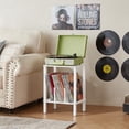 thumbnail image 3 of 2-Tier Bamboo Record Player Stand with Vinyl Record Storage up to 100 Albums, Boho Bedroom Record Holder and Multi-Functional End Table for Living Room, Natural, 3 of 8
