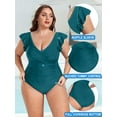 thumbnail image 5 of TIYOMI Ladies Plus Size 4X One Piece Swimsuit Peacock Blue Swimwear Ruffled Deep V Neck Suits Tummy Control Bathing Suit 4XL 24W 26W, 5 of 5