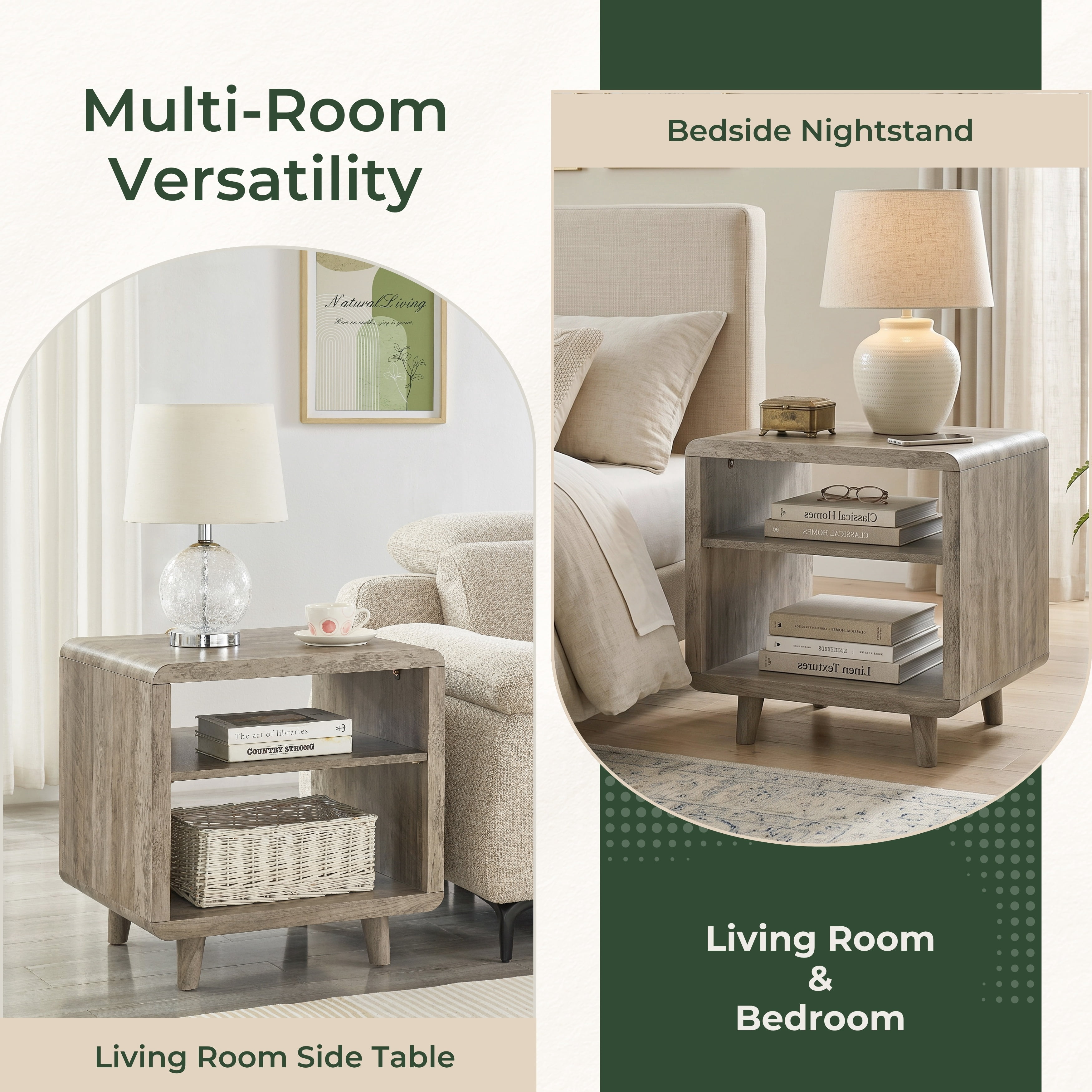 Roundhill Furniture Lux Modern Wood Shelf Side Table, Bedside Nightstand, Gray
