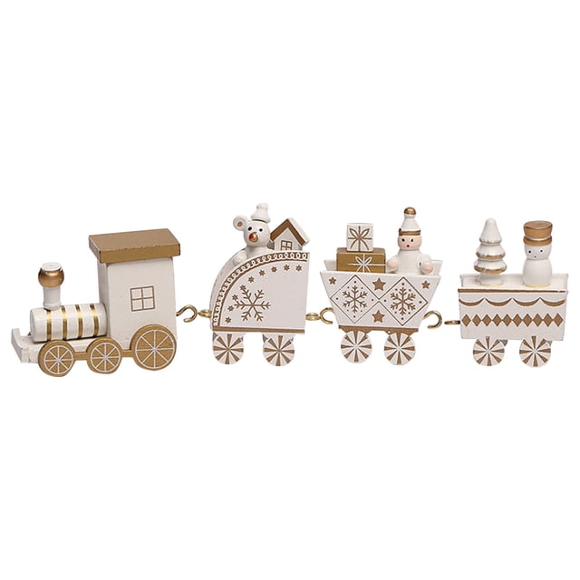 Fiudx Adorno Navideño de Tren, Diseño de Madera de Cuatro Secciones, Pintura Ecológica, Decoración Navideña Vibrante, Perfecto para El Árbol y El Hogar, Regalo Familiar, Usos Múltiples, Ambiente Fest