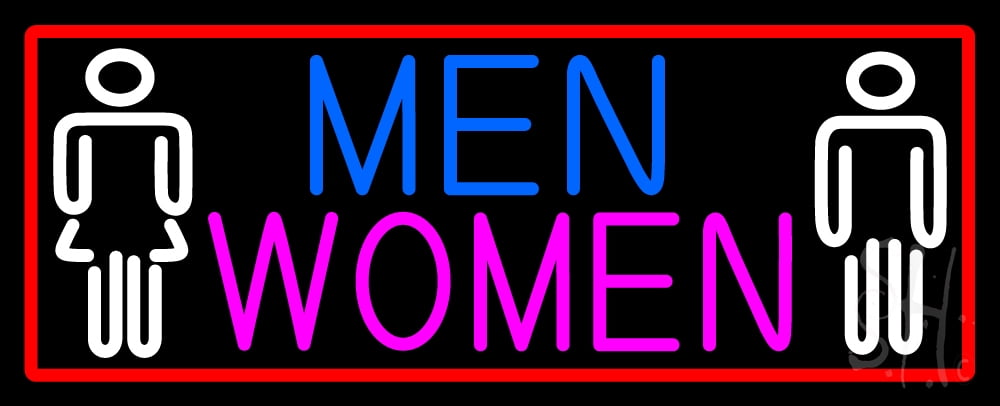 Men And Women Restroom With Red Border LED Neon Sign 10 x 24 - inches ...