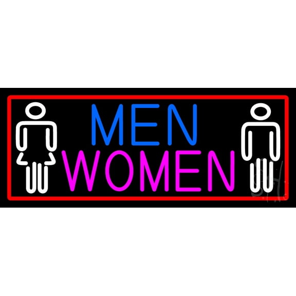 Men And Women Restroom With Red Border LED Neon Sign 10 x 24 - inches, Clear Edge Cut Acrylic Backing, with Dimmer - Bright and Premium built indoor LED Neon Sign for Bar decor.