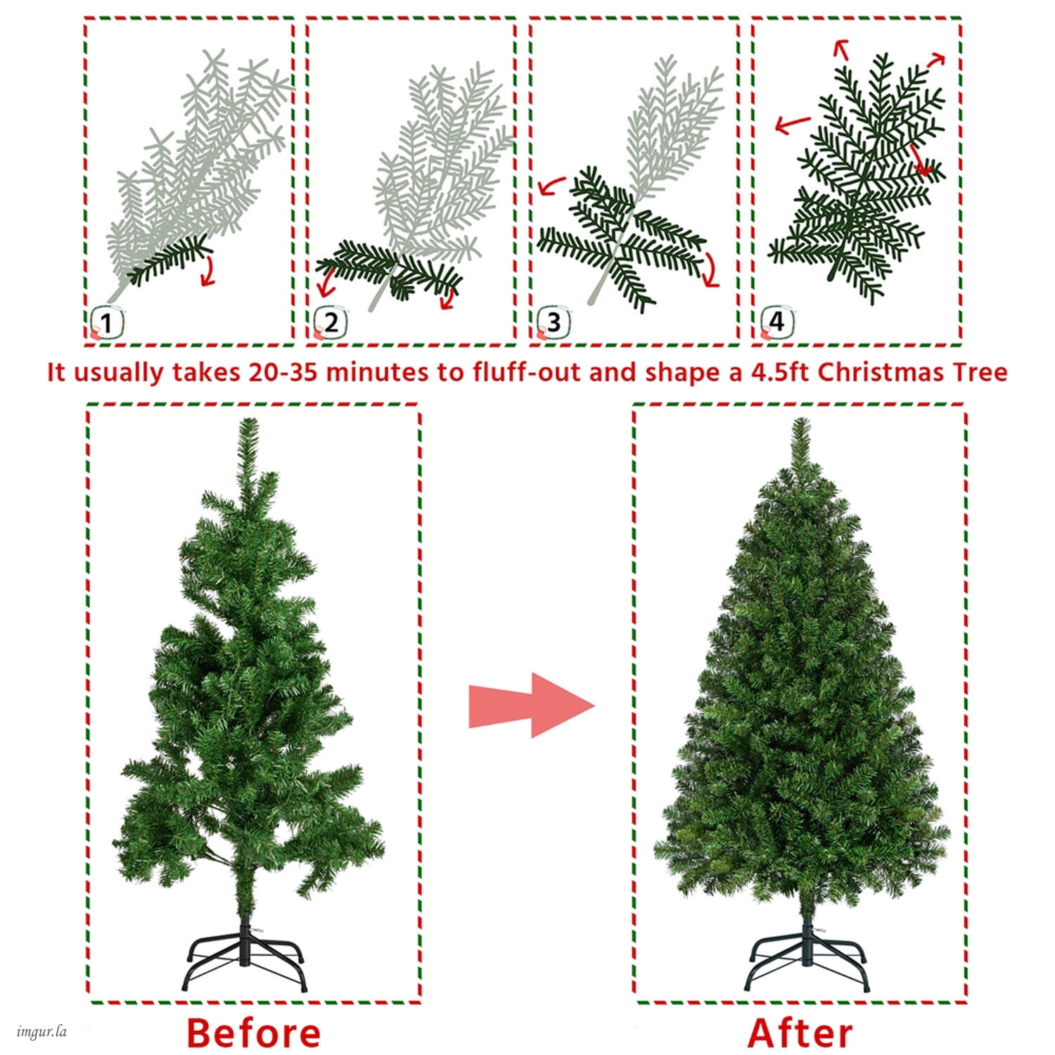 Alden Design 4.5FT Artificial Christmas Fir Tree with Foldable Stand,Pre-lit Xmas Tree with 150 LED Warm Lights,Green