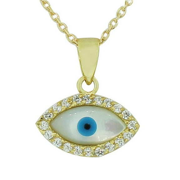 925 Sterling Silver Simulated Mother-of-Pearl Evil Eye Pendant Necklace